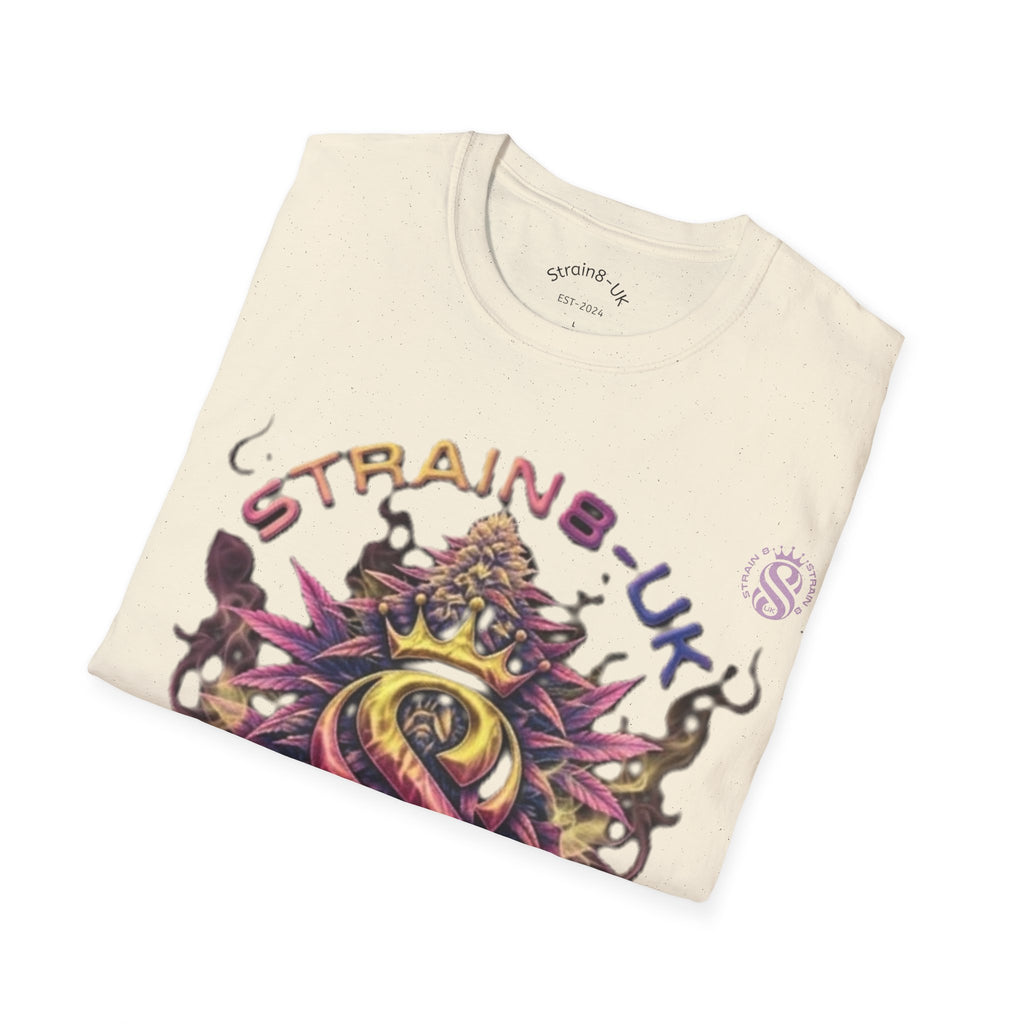 Strain8-UK T‑Shirt — Vibrant Psychedelic Leaf&Logo ‘STRAIN8-UK’ Graphic Tee