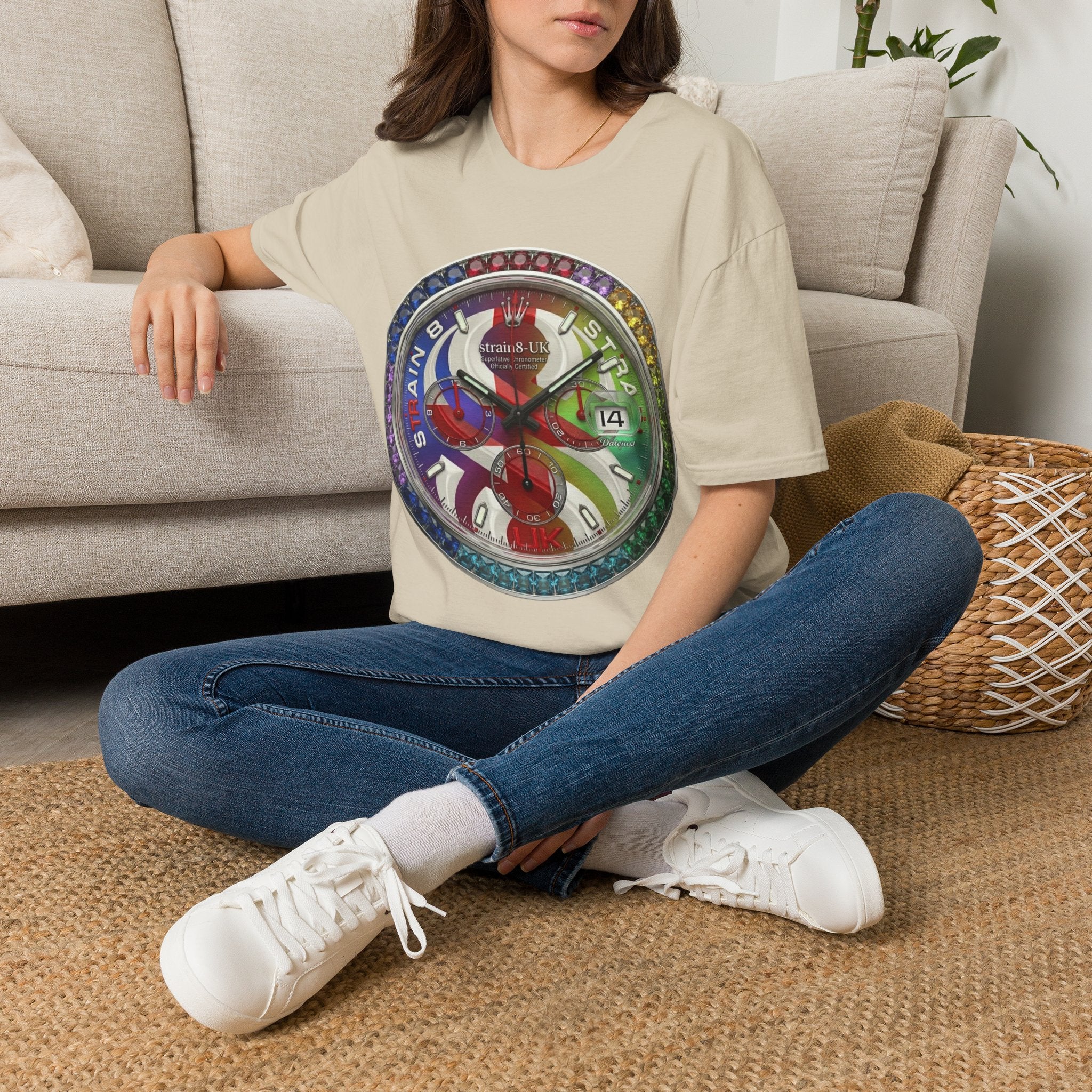 Rainbow Watch Face Graphic T‑Shirt —Strain8-UK Colourful Timepiece Dial Design