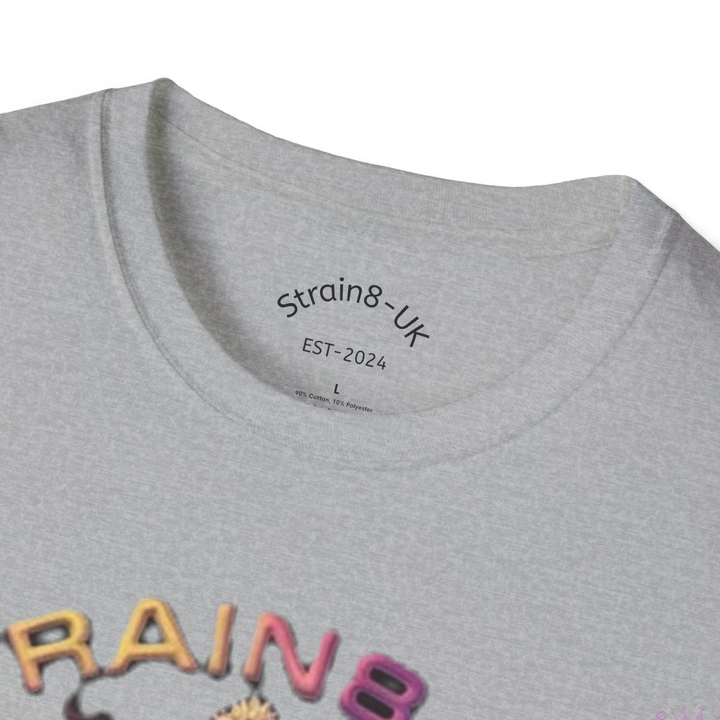 Strain8-UK T‑Shirt — Vibrant Psychedelic Leaf&Logo ‘STRAIN8-UK’ Graphic Tee