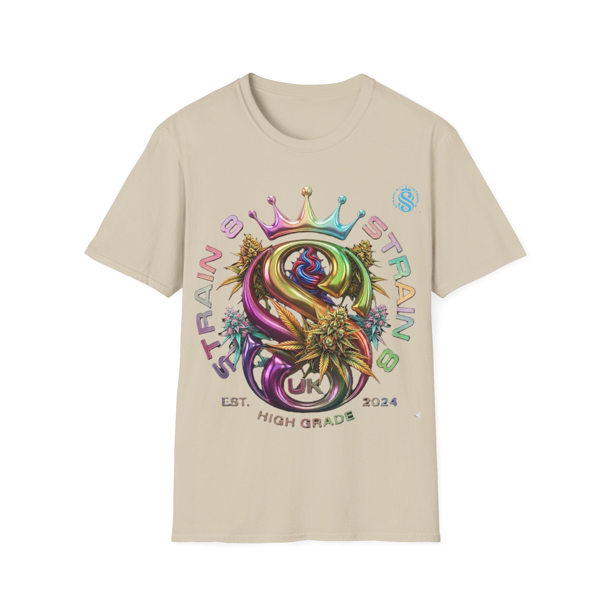 Strain8-UK Logo Crown Graphic T-Shirt — High Grade Cannabis Design