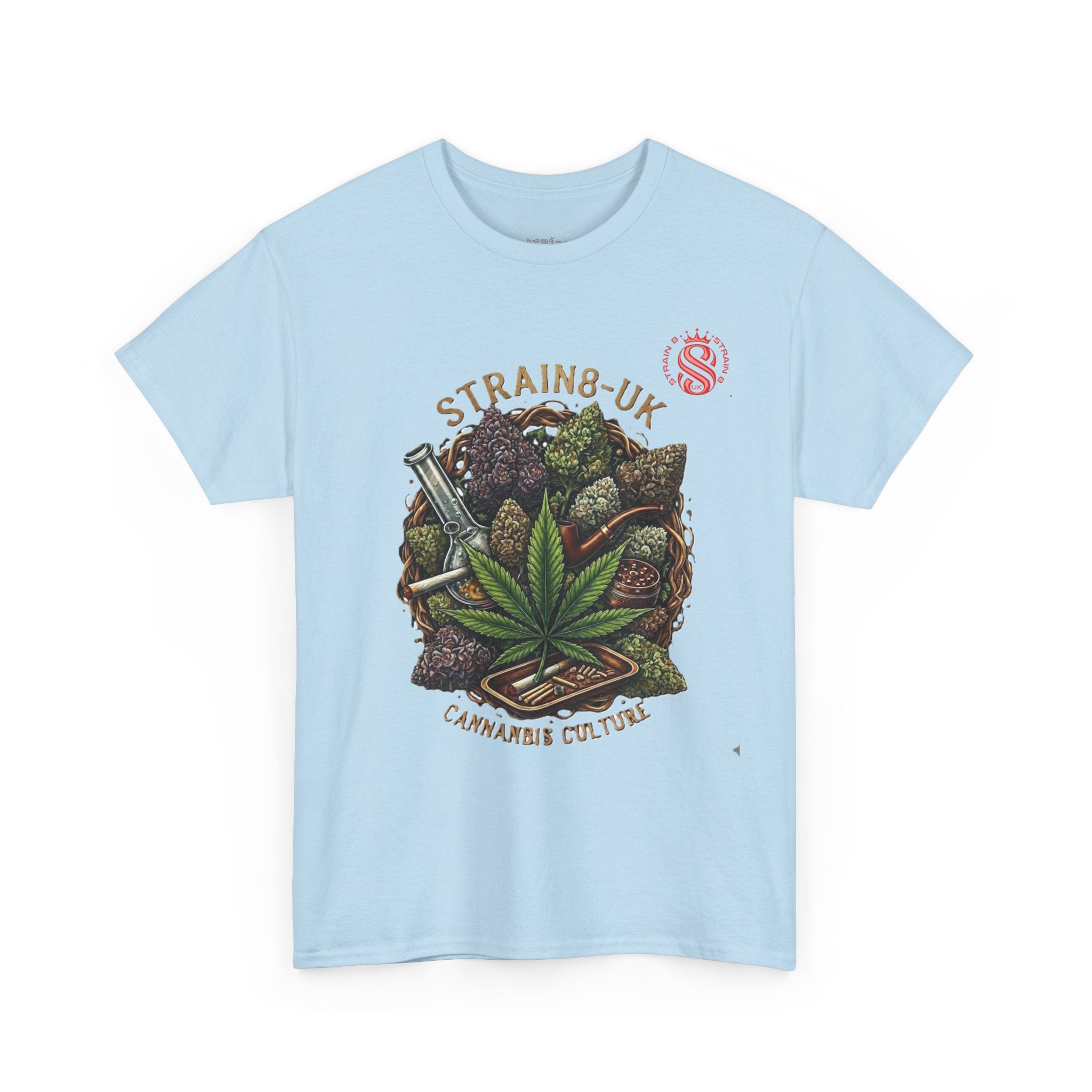 Strain8-UK Cannabis Culture T-Shirt — "Strain8-UK" Vintage Marijuana Leaf Graphic Tee