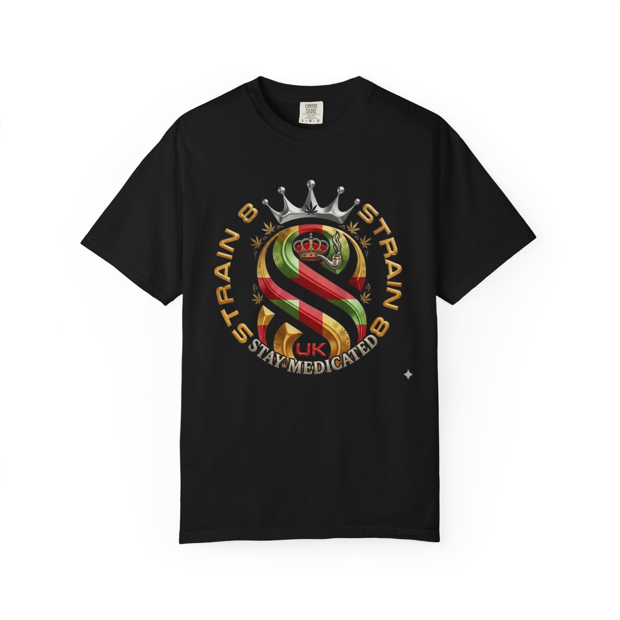 Strain8-UK Crown Logo T-Shirt — St George Cross Mixed With Spanish Flahg-Inspired Graphic Tee