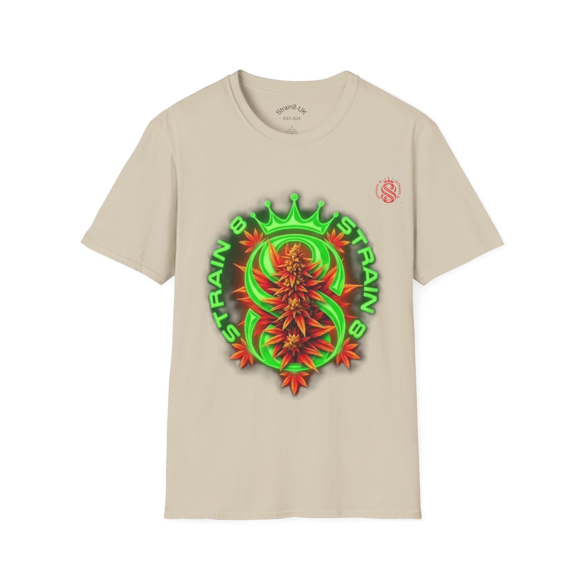 Strain8-UK Cannabis Crown Tee — Green & Red 'Strain8-UK' Graphic T-Shirt
