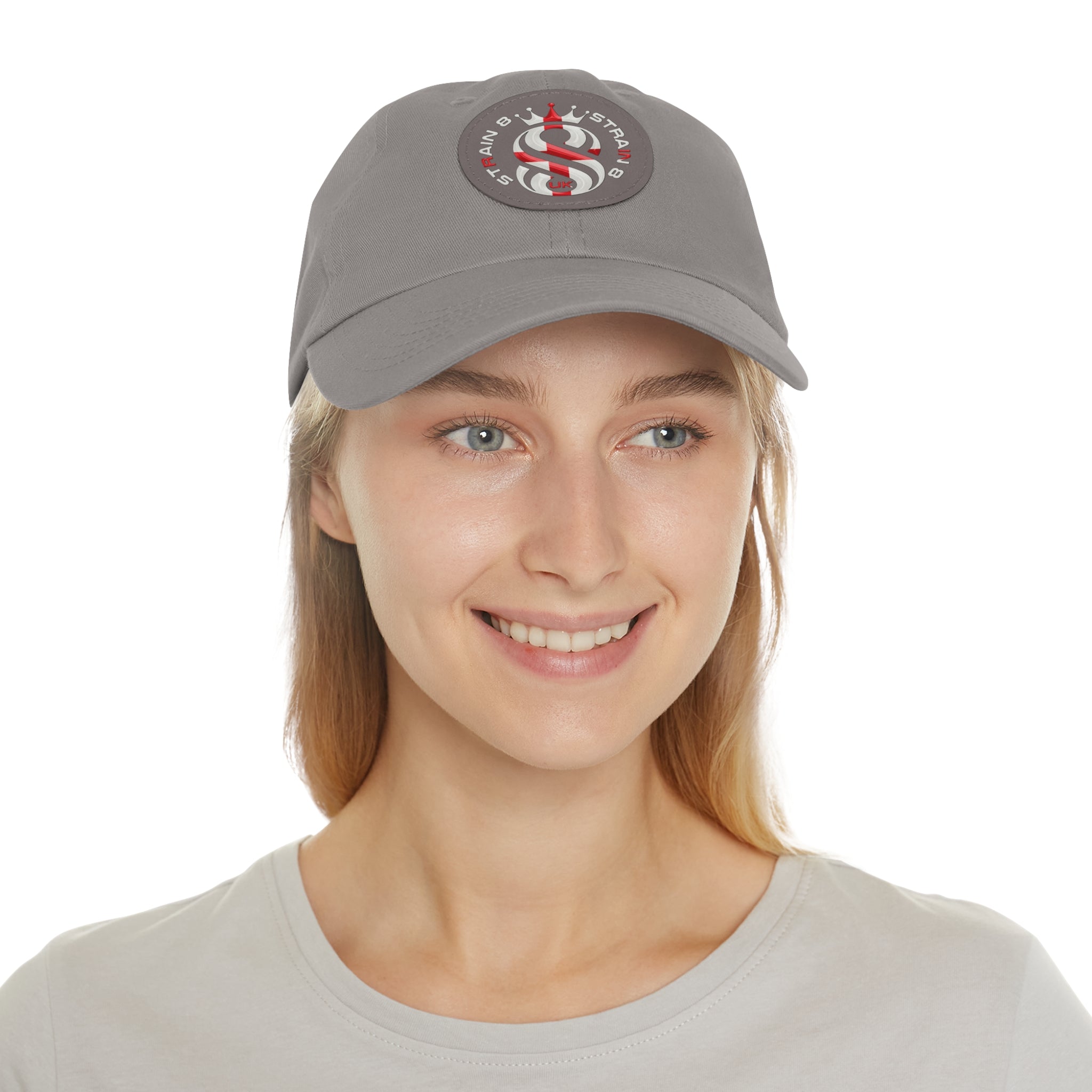 Leather Patch Dad Hat — Round Strain8-UK Cap for Casual Streetwear
