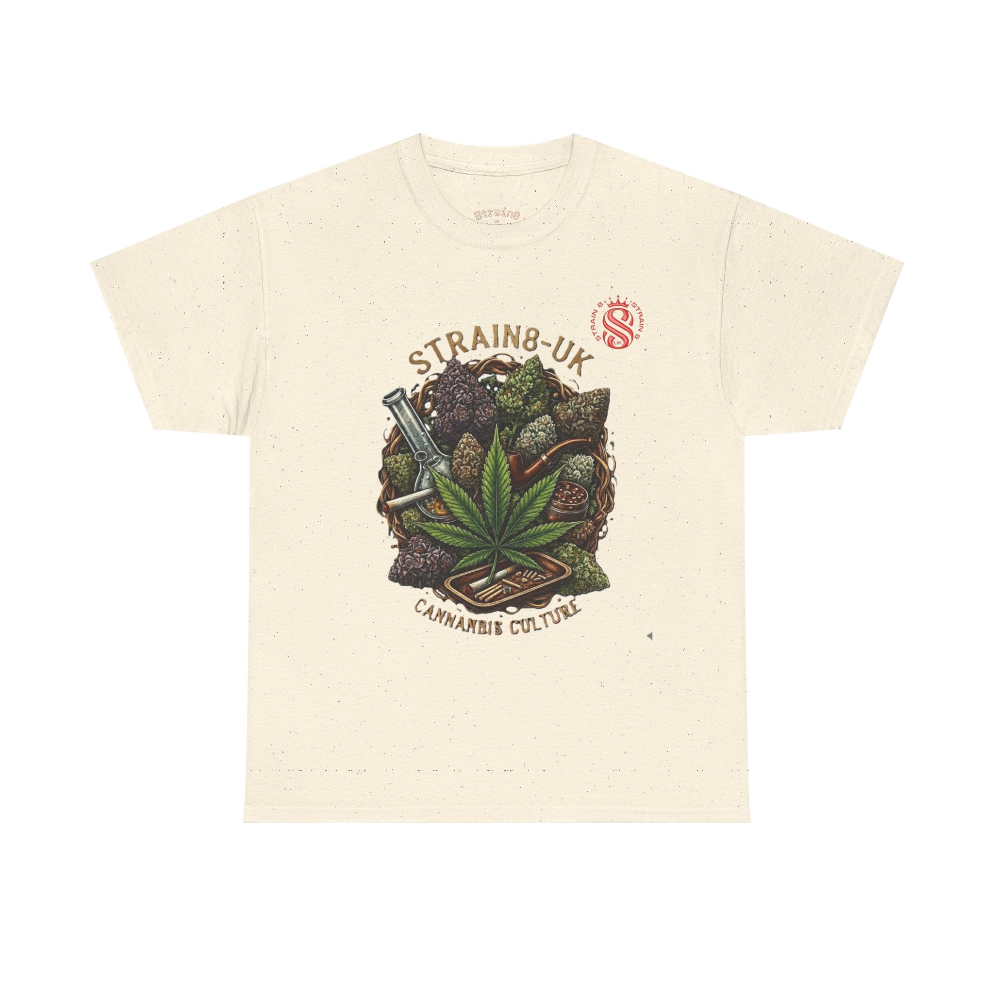 Strain8-UK Cannabis Culture T-Shirt — "Strain8-UK" Vintage Marijuana Leaf Graphic Tee