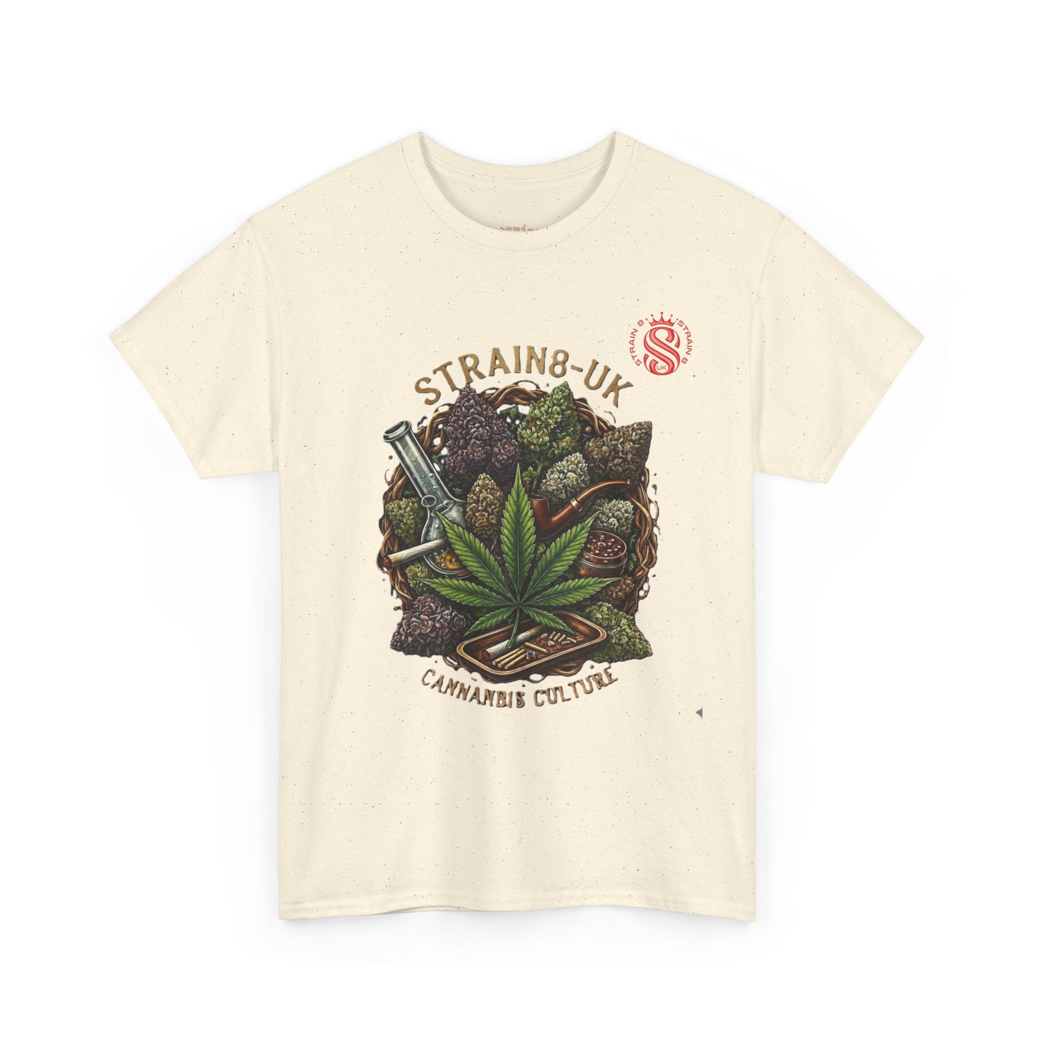 Strain8-UK Cannabis Culture T-Shirt — "Strain8-UK" Vintage Marijuana Leaf Graphic Tee