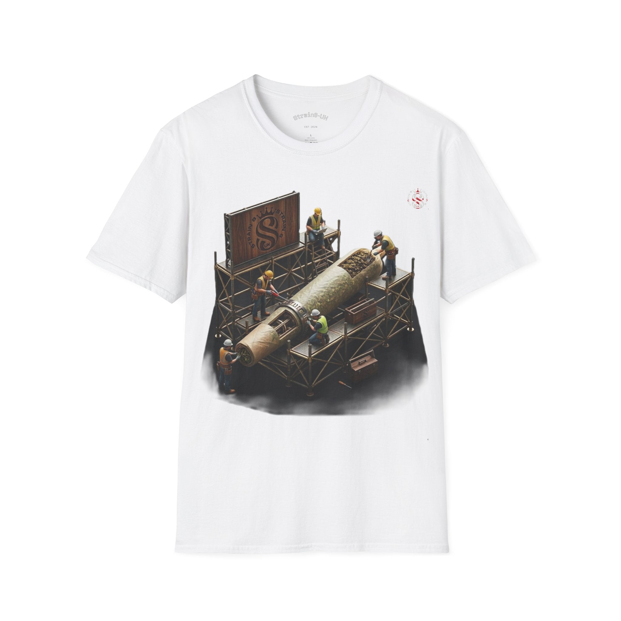 Aerospace Restoration S8-UK Crew T-Shirt — Rocket Repair Workshop Illustration