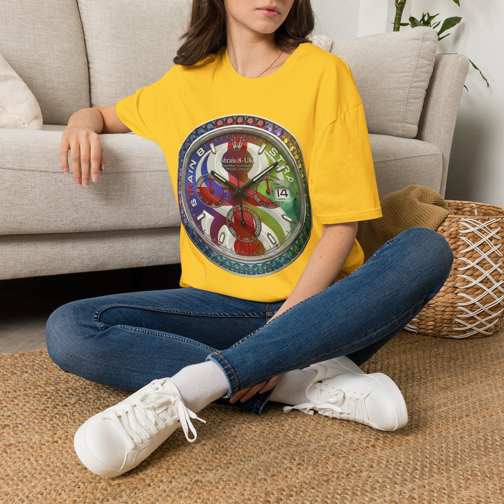Rainbow Watch Face Graphic T‑Shirt —Strain8-UK Colourful Timepiece Dial Design