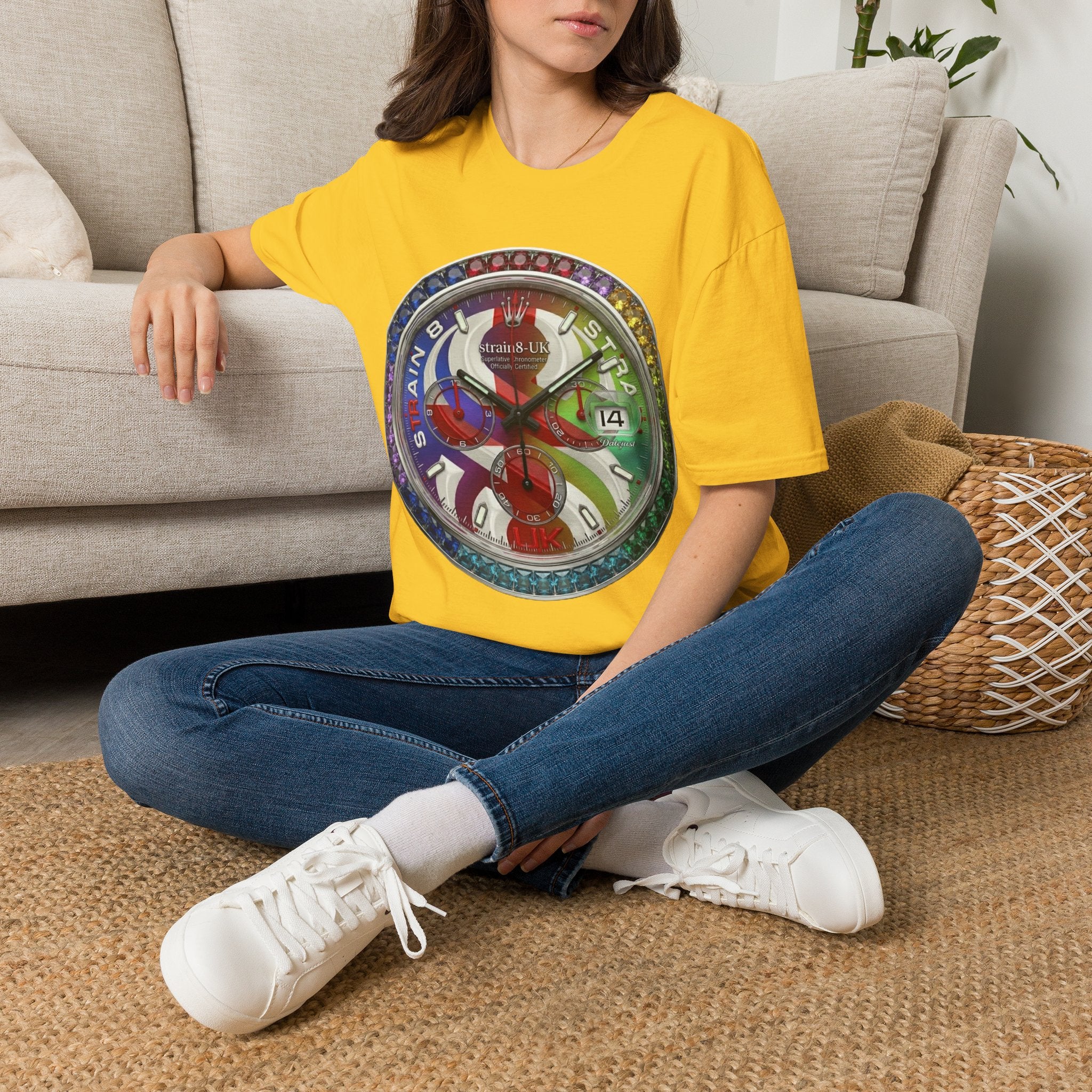 Rainbow Watch Face Graphic T‑Shirt —Strain8-UK Colourful Timepiece Dial Design