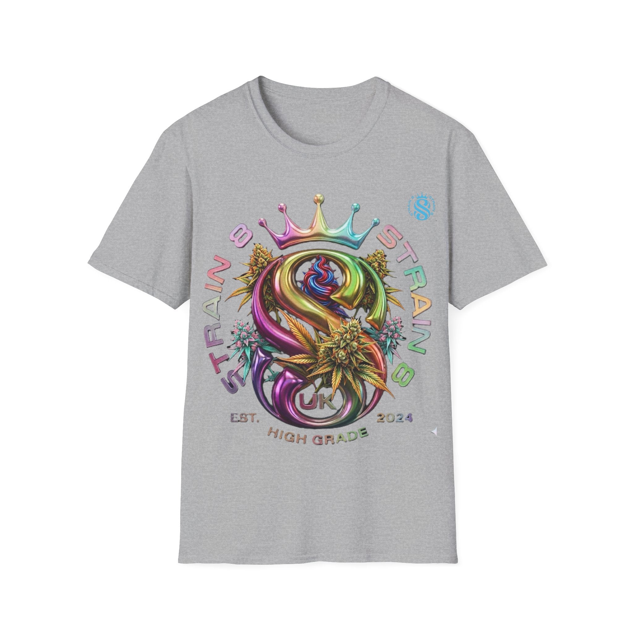 Strain8-UK Logo Crown Graphic T-Shirt — High Grade Cannabis Design