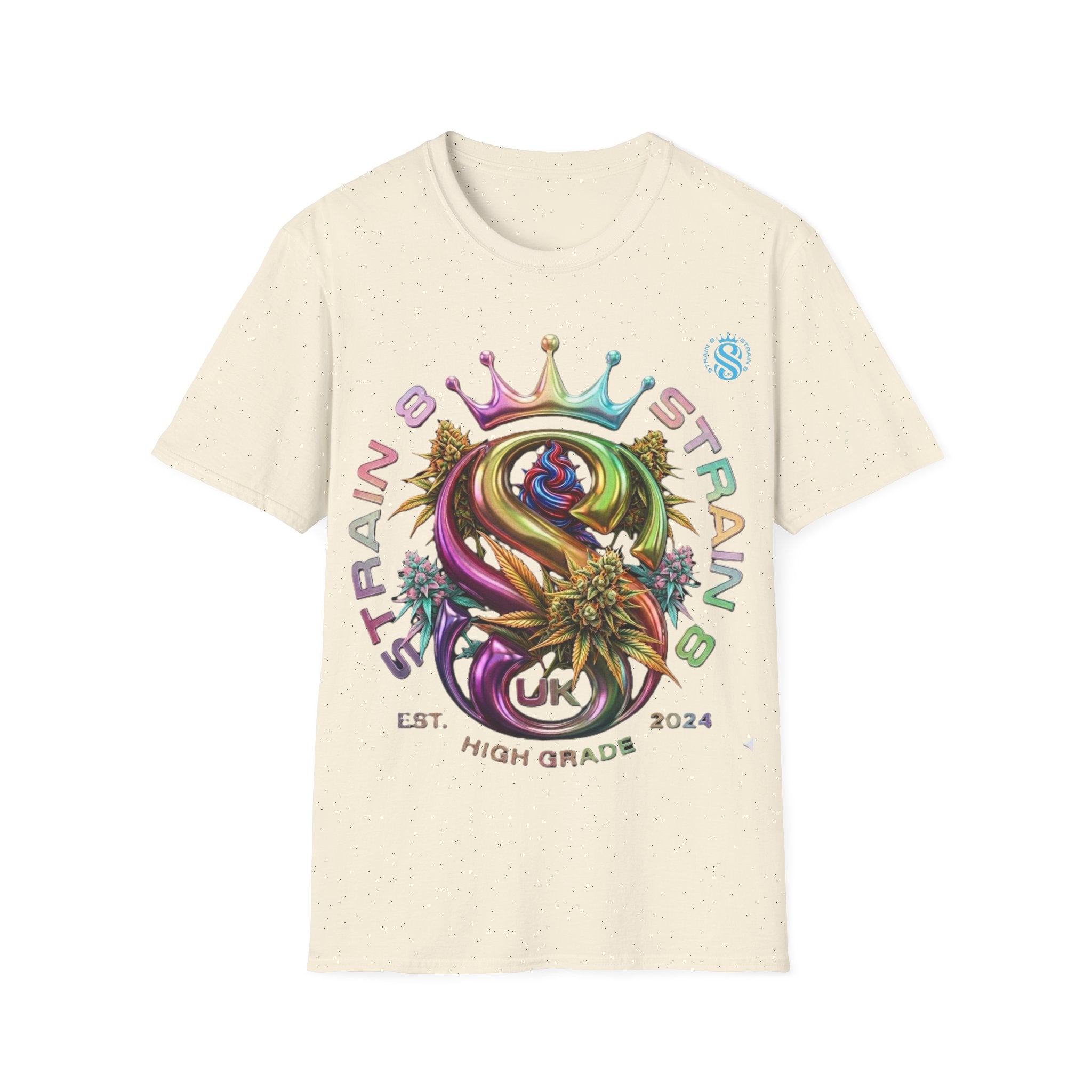 Strain8-UK Logo Crown Graphic T-Shirt — High Grade Cannabis Design