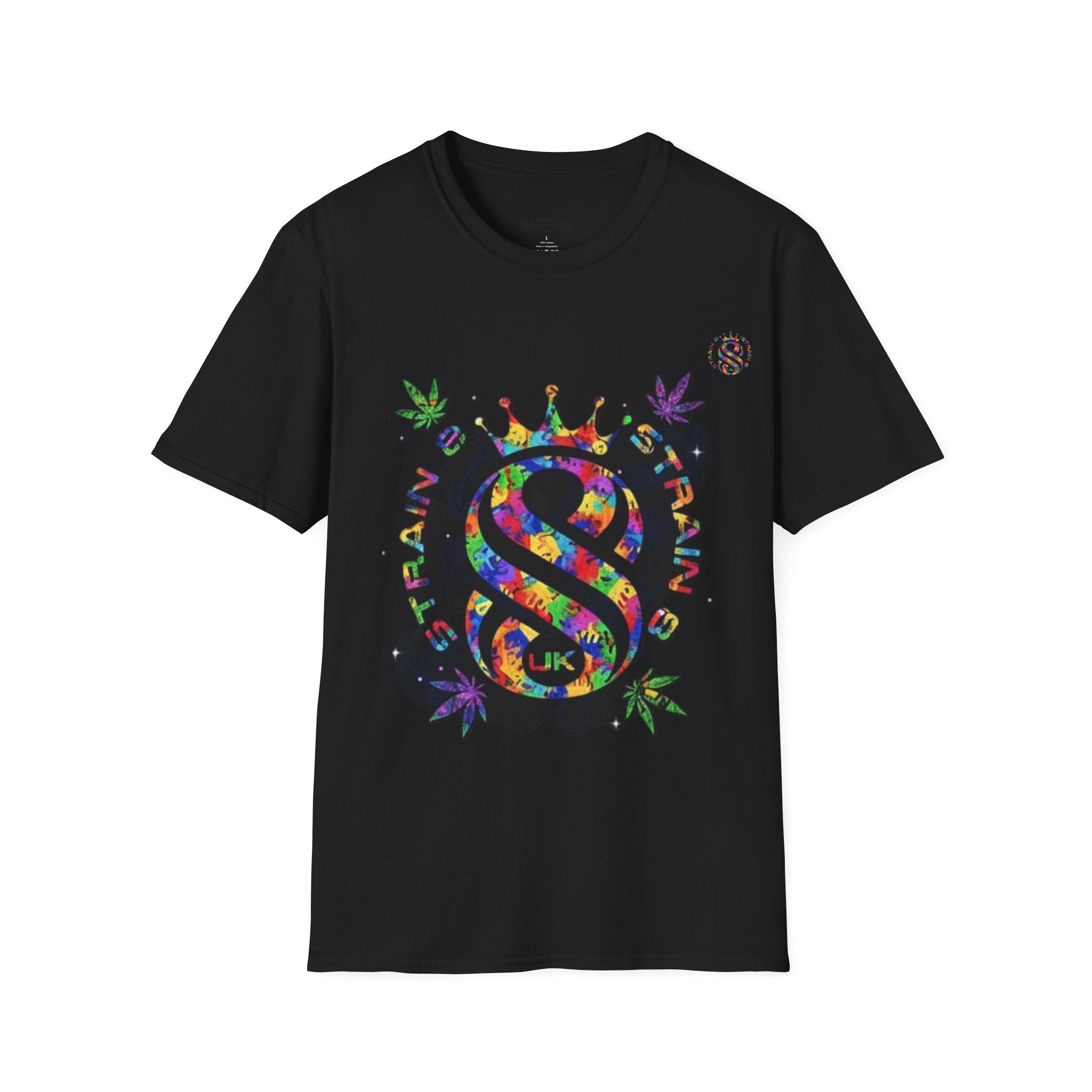 Strain8-UK Psychedelic Crown S8 Logo T-Shirt — Colorful Abstract Graphic Tee