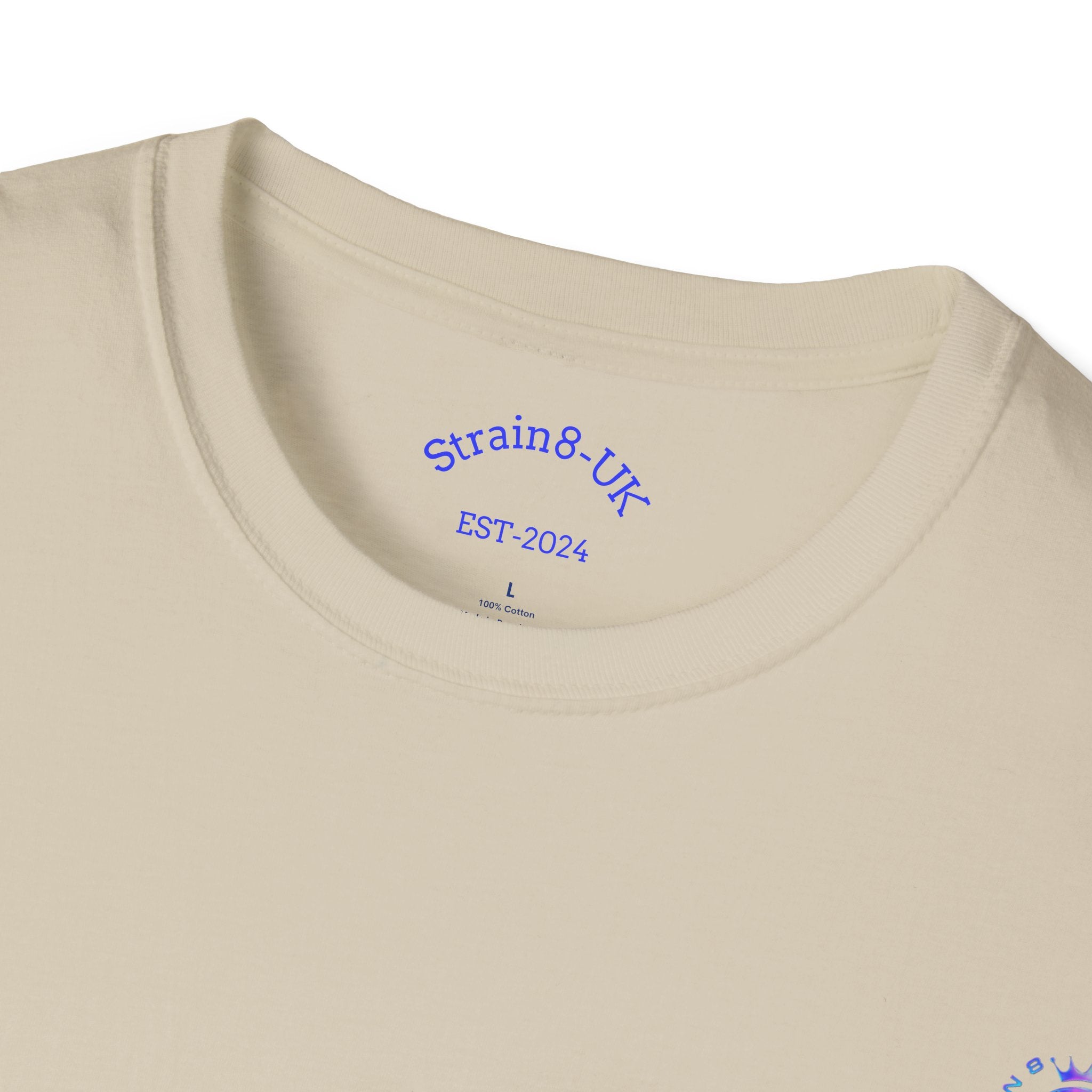Strain8-UK Logo T-Shirt — Small Embroidered Globe Tee, THE LOGO LINE........