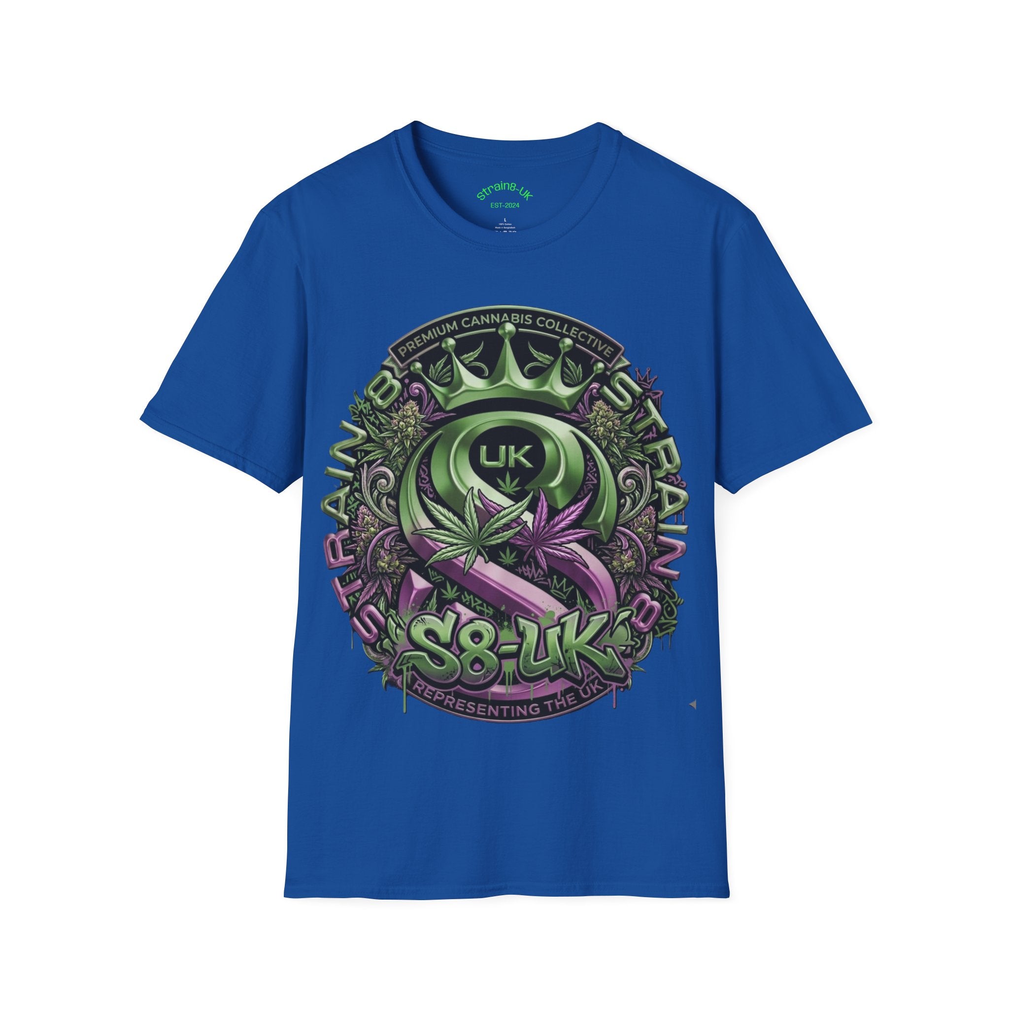 Strain8-UK Cannabis Crown Graffiti T-Shirt — S8-UK Green & Purple Streetwear