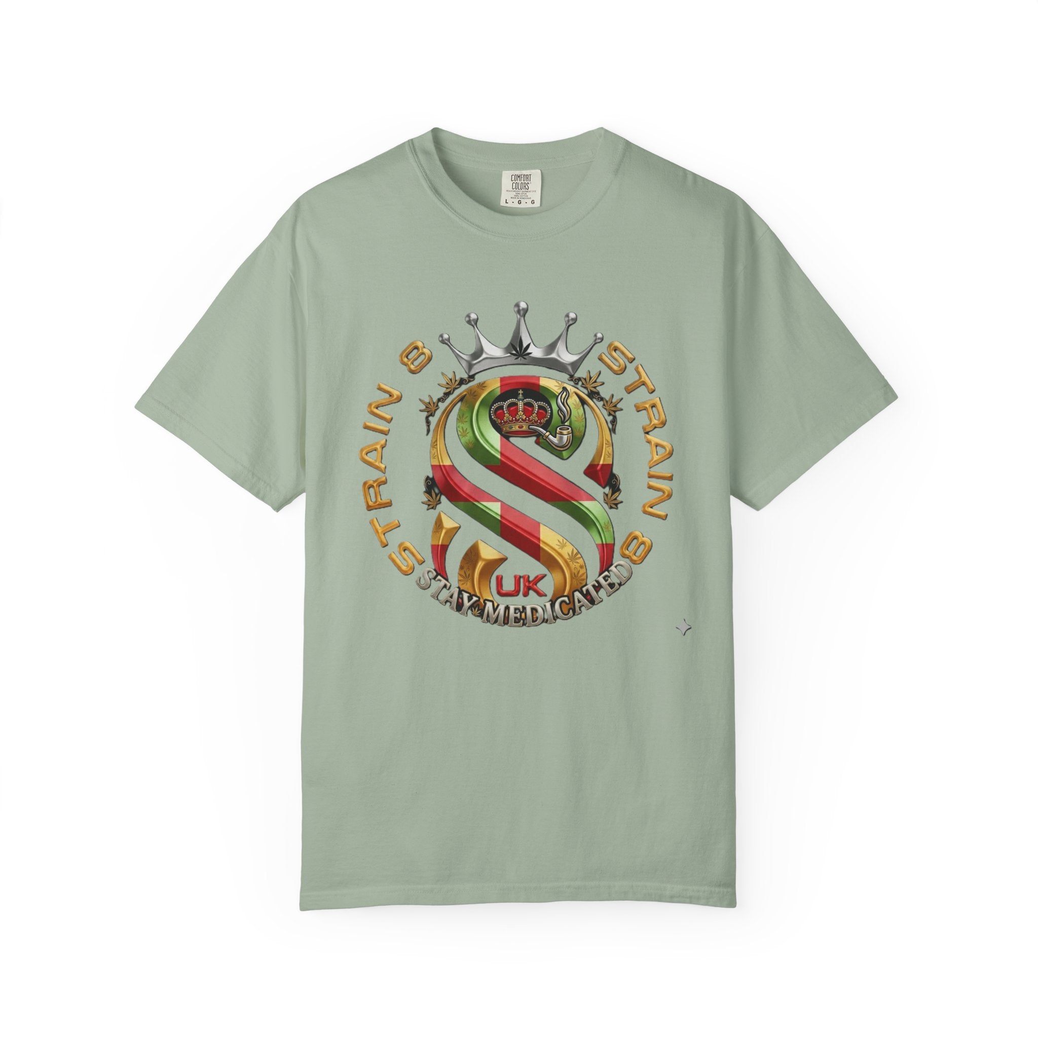 Strain8-UK Crown Logo T-Shirt — St George Cross Mixed With Spanish Flahg-Inspired Graphic Tee