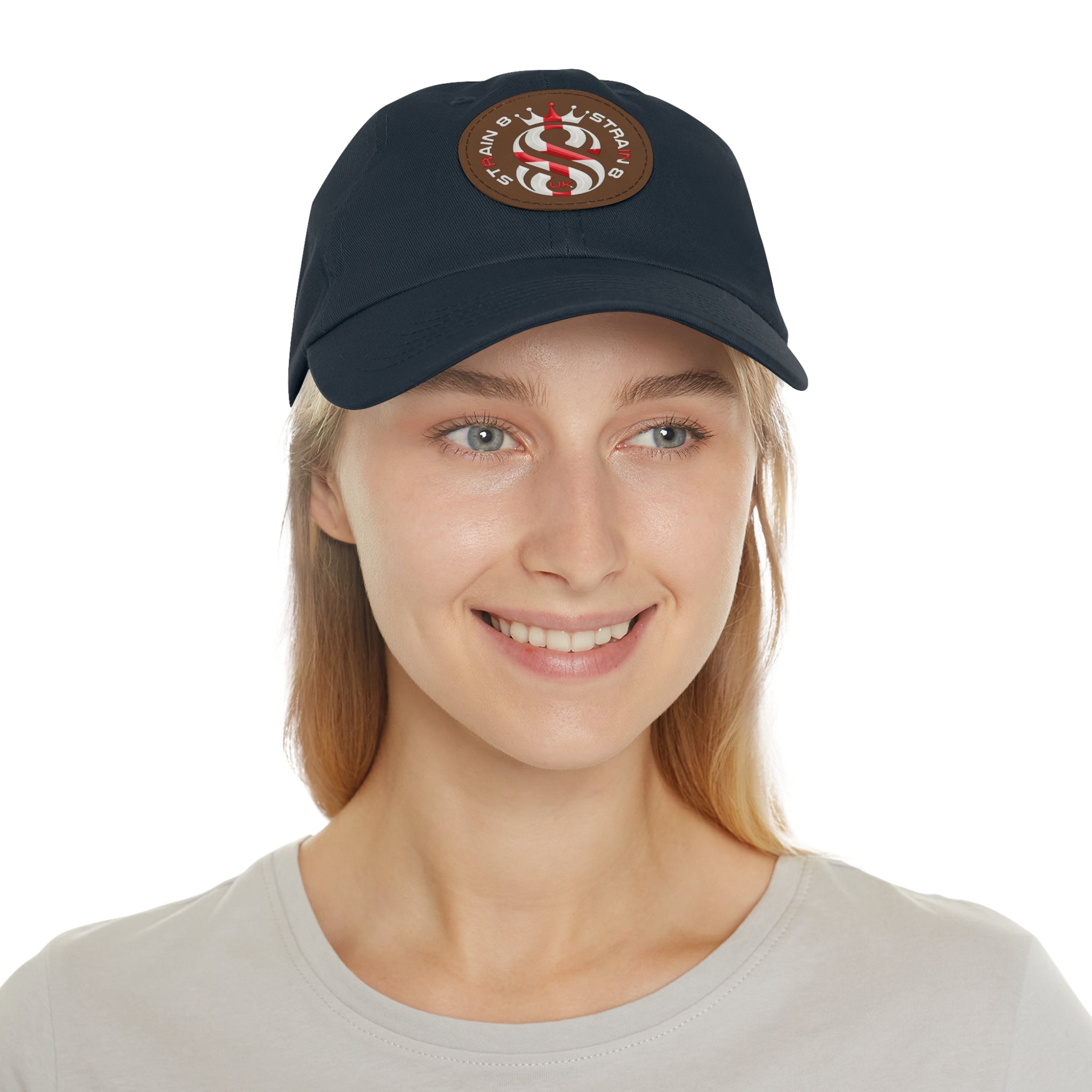 Leather Patch Dad Hat — Round Strain8-UK Cap for Casual Streetwear