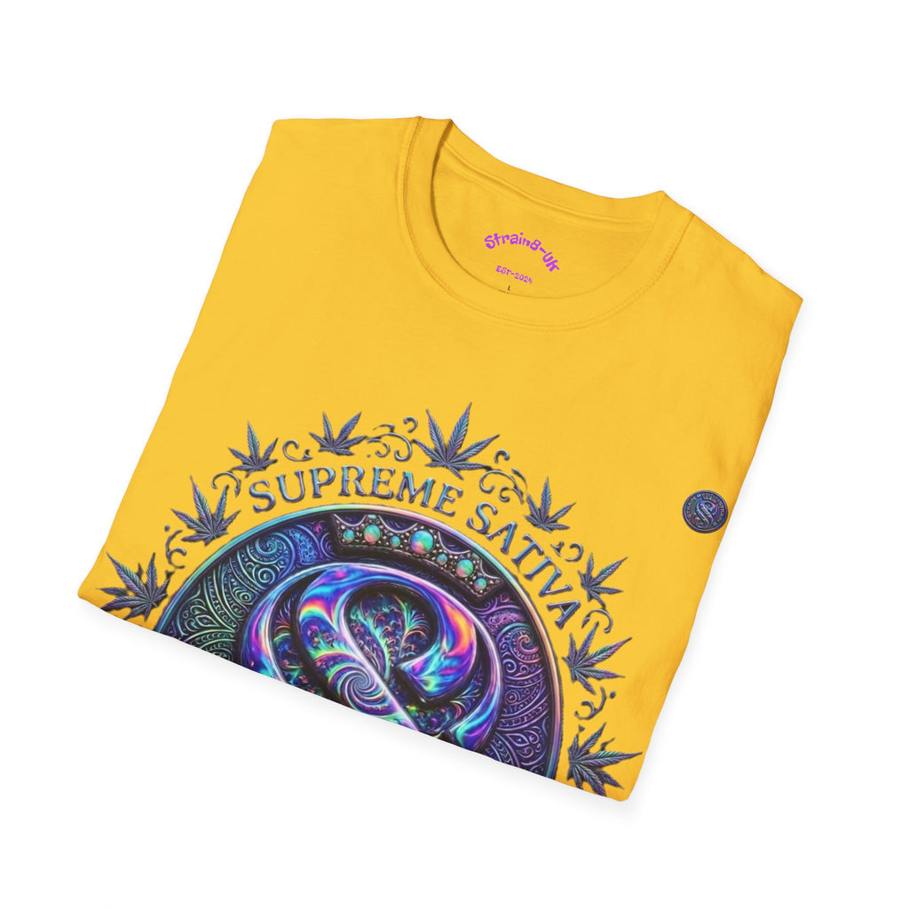 Strain8-UK Supreme Sativa Graphic T‑Shirt — "The Highest Grade" Psychedelic Logo Tee