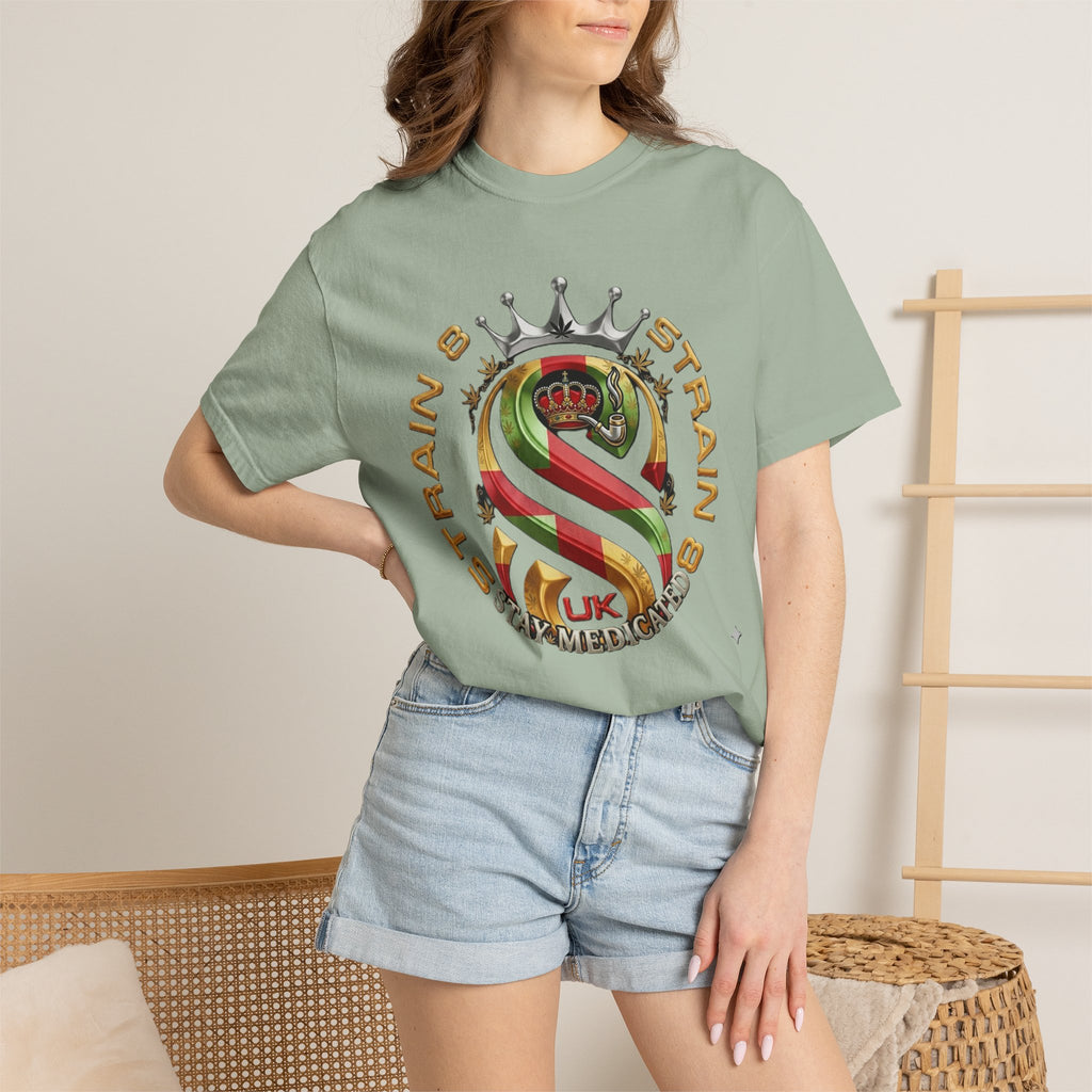 Strain8-UK Crown Logo T-Shirt — St George Cross Mixed With Spanish Flahg-Inspired Graphic Tee