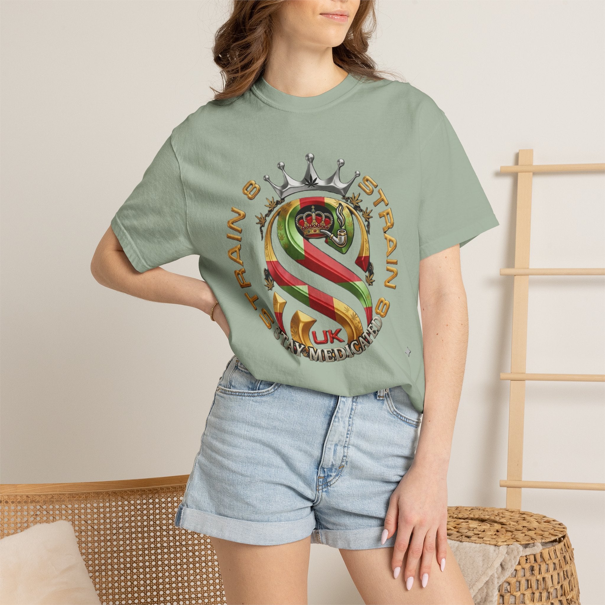 Strain8-UK Crown Logo T-Shirt — St George Cross Mixed With Spanish Flahg-Inspired Graphic Tee