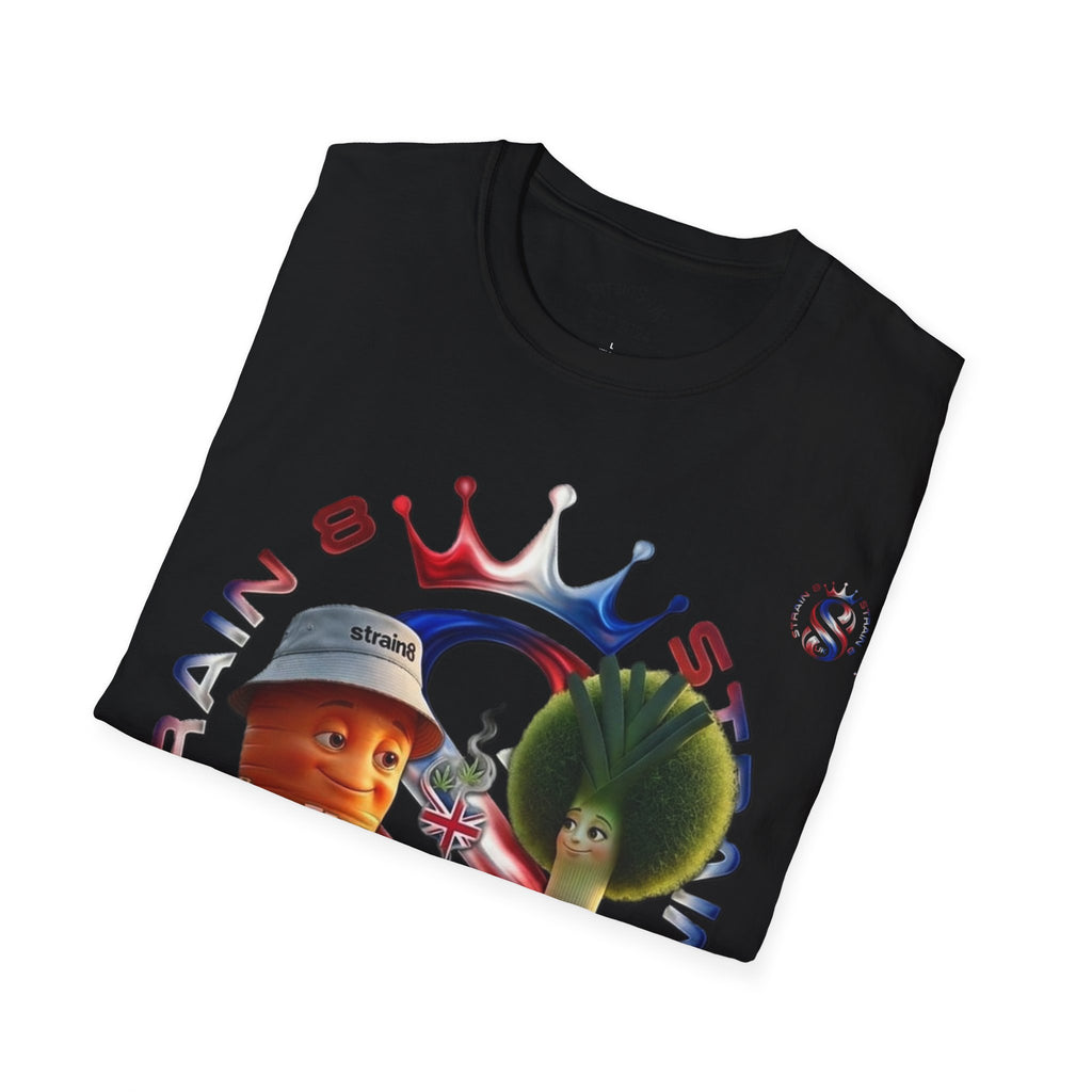 The Royal Strain8-UK T‑Shirt – Cute Cartoon Ted the carrot & Lucy the leak Veggie Characters Tee