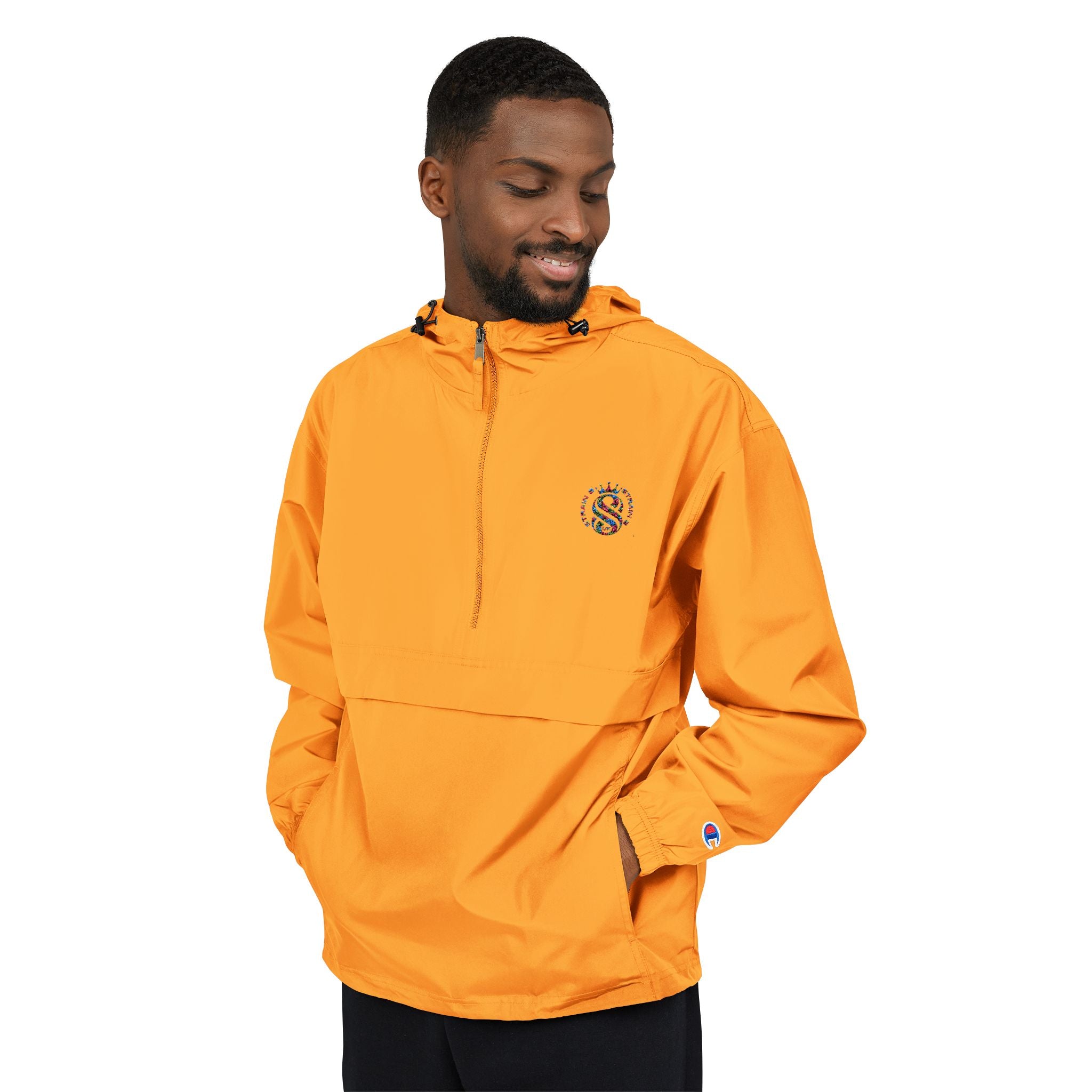 Strain8-uk Packable Orange Anorak Jacket with Script 'S8 Crest