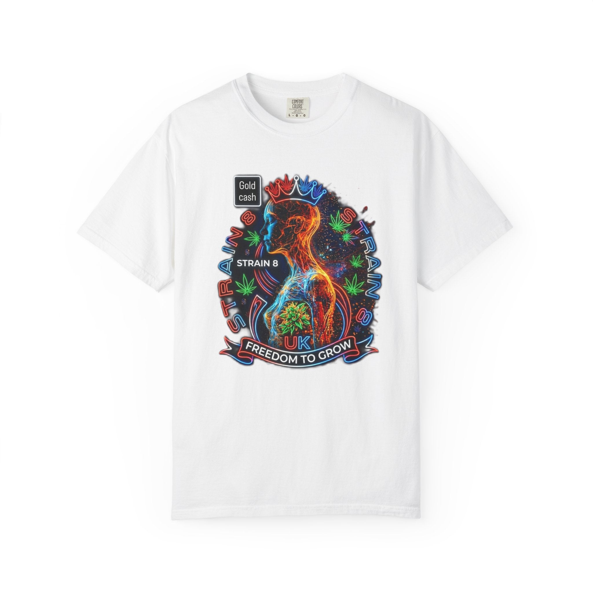 T-Shirt — Psychedelic Crowned Female Energy Glow, Freedom to Grow Graphic Tee (Strain8-UK)