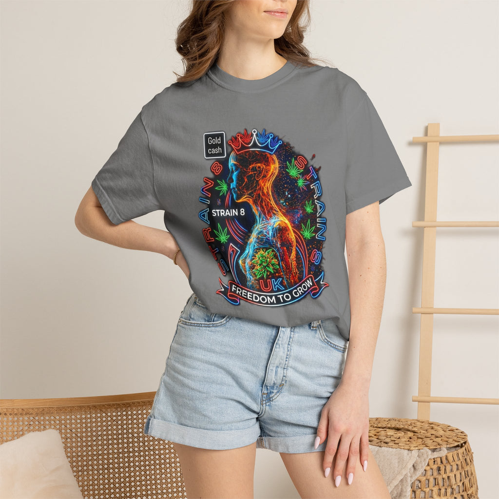 T-Shirt — Psychedelic Crowned Female Energy Glow, Freedom to Grow Graphic Tee (Strain8-UK)