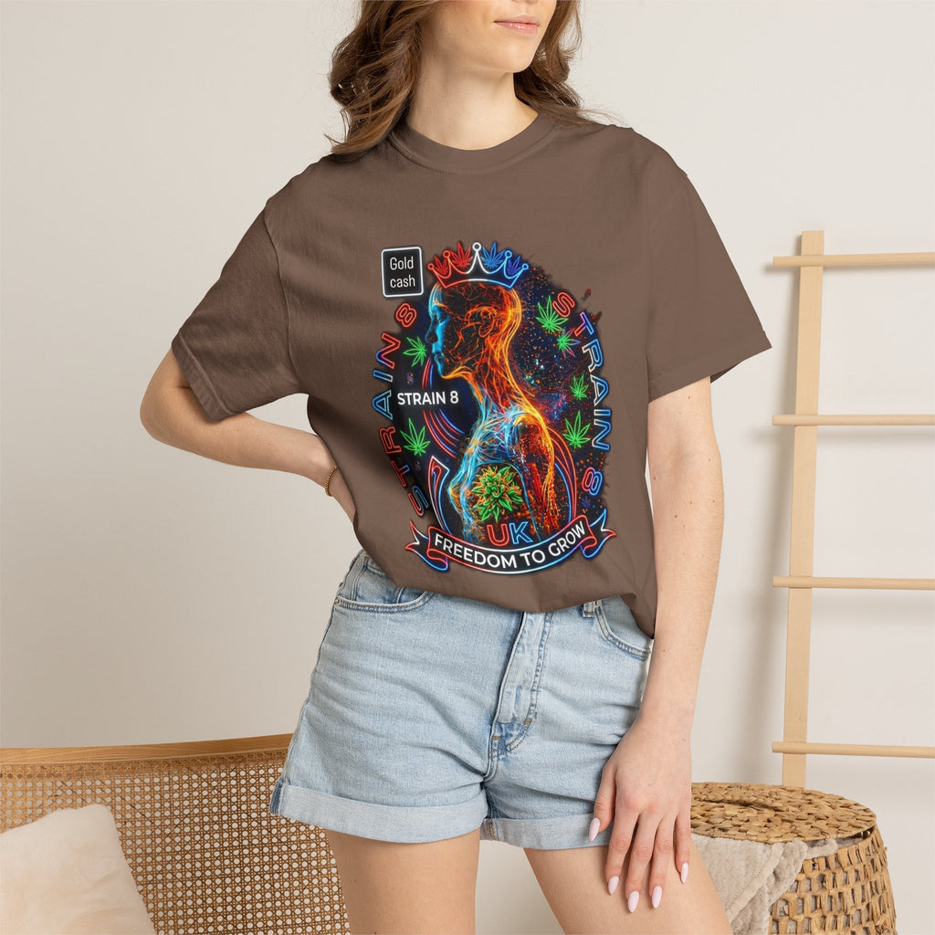 T-Shirt — Psychedelic Crowned Female Energy Glow, Freedom to Grow Graphic Tee (Strain8-UK)