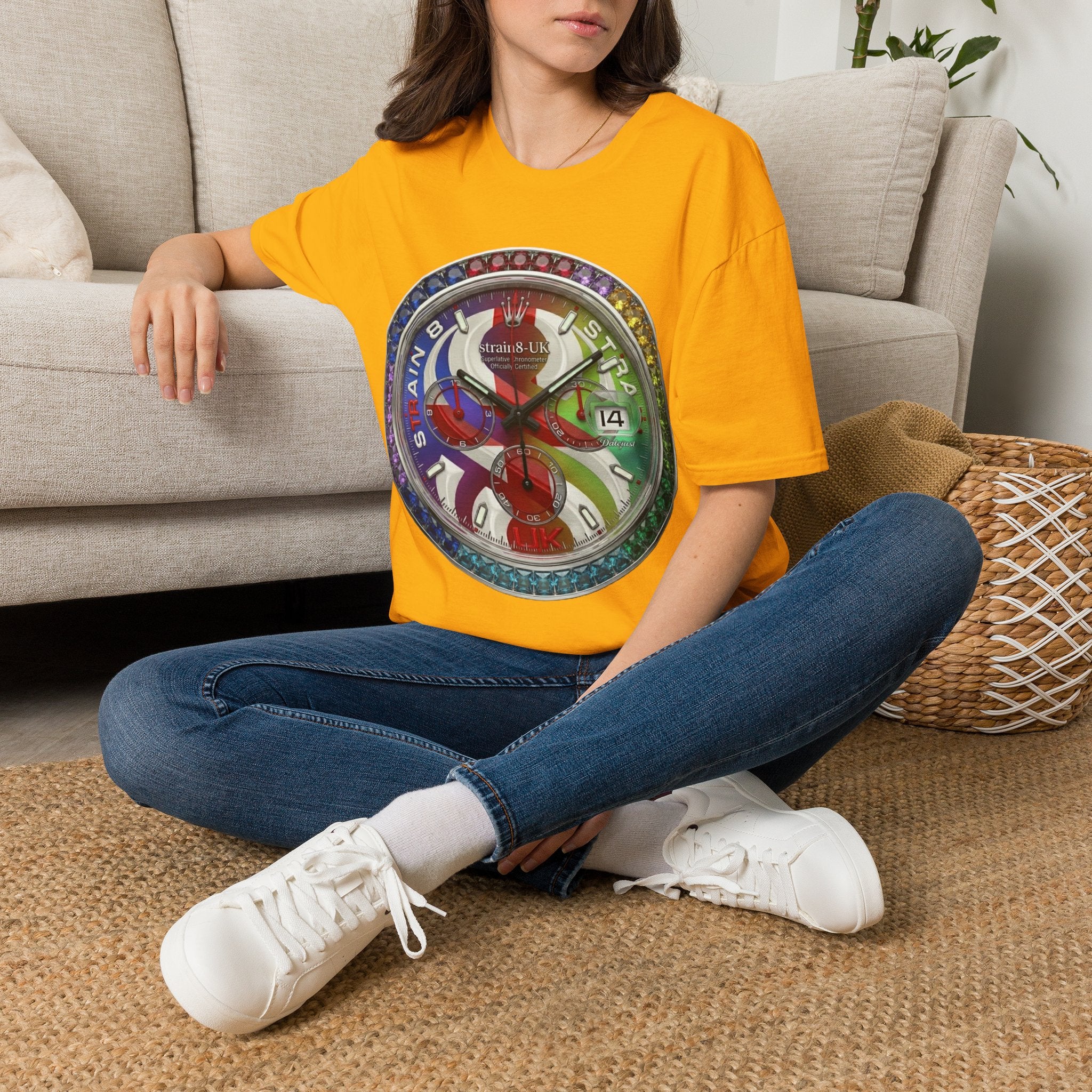 Rainbow Watch Face Graphic T‑Shirt —Strain8-UK Colourful Timepiece Dial Design