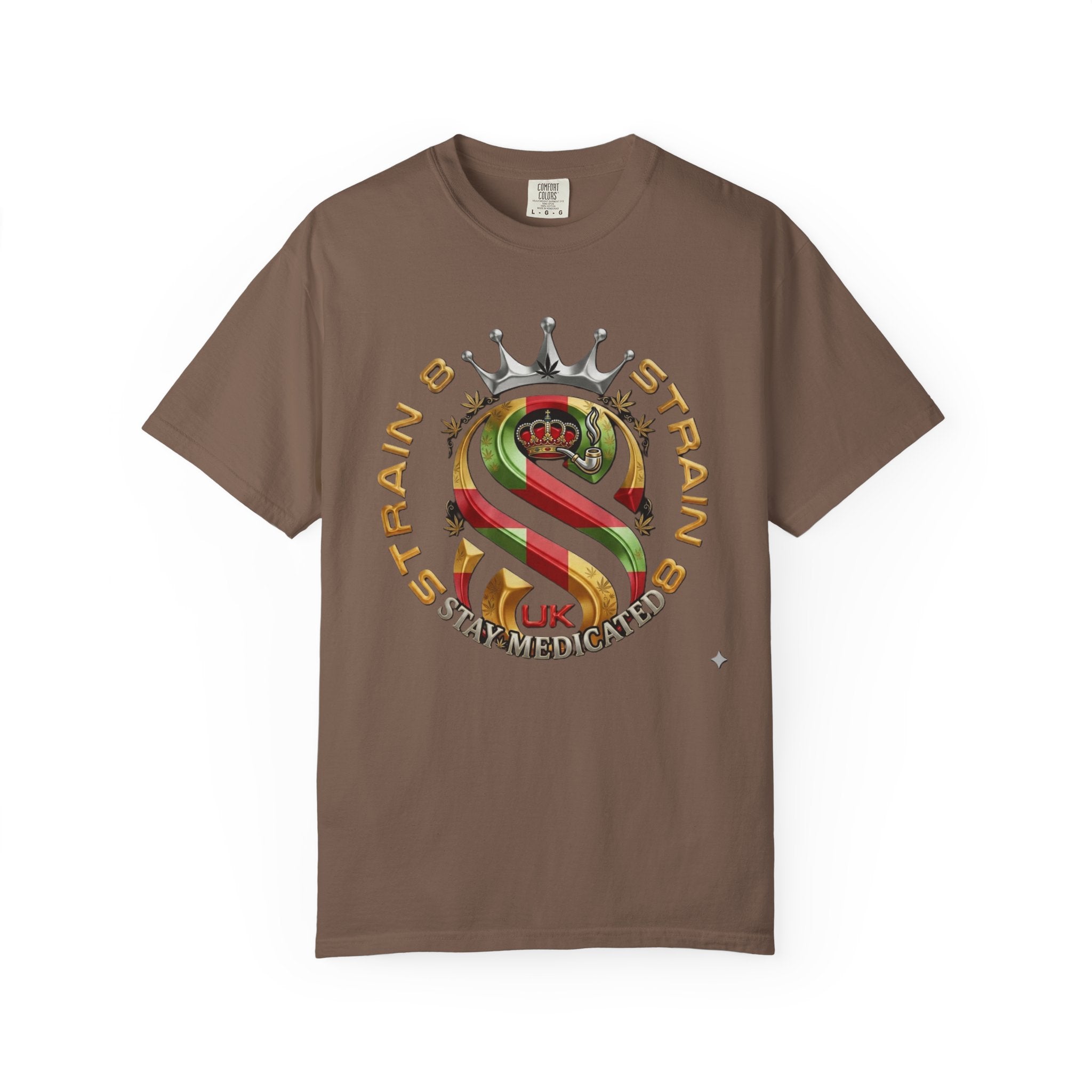 Strain8-UK Crown Logo T-Shirt — St George Cross Mixed With Spanish Flahg-Inspired Graphic Tee