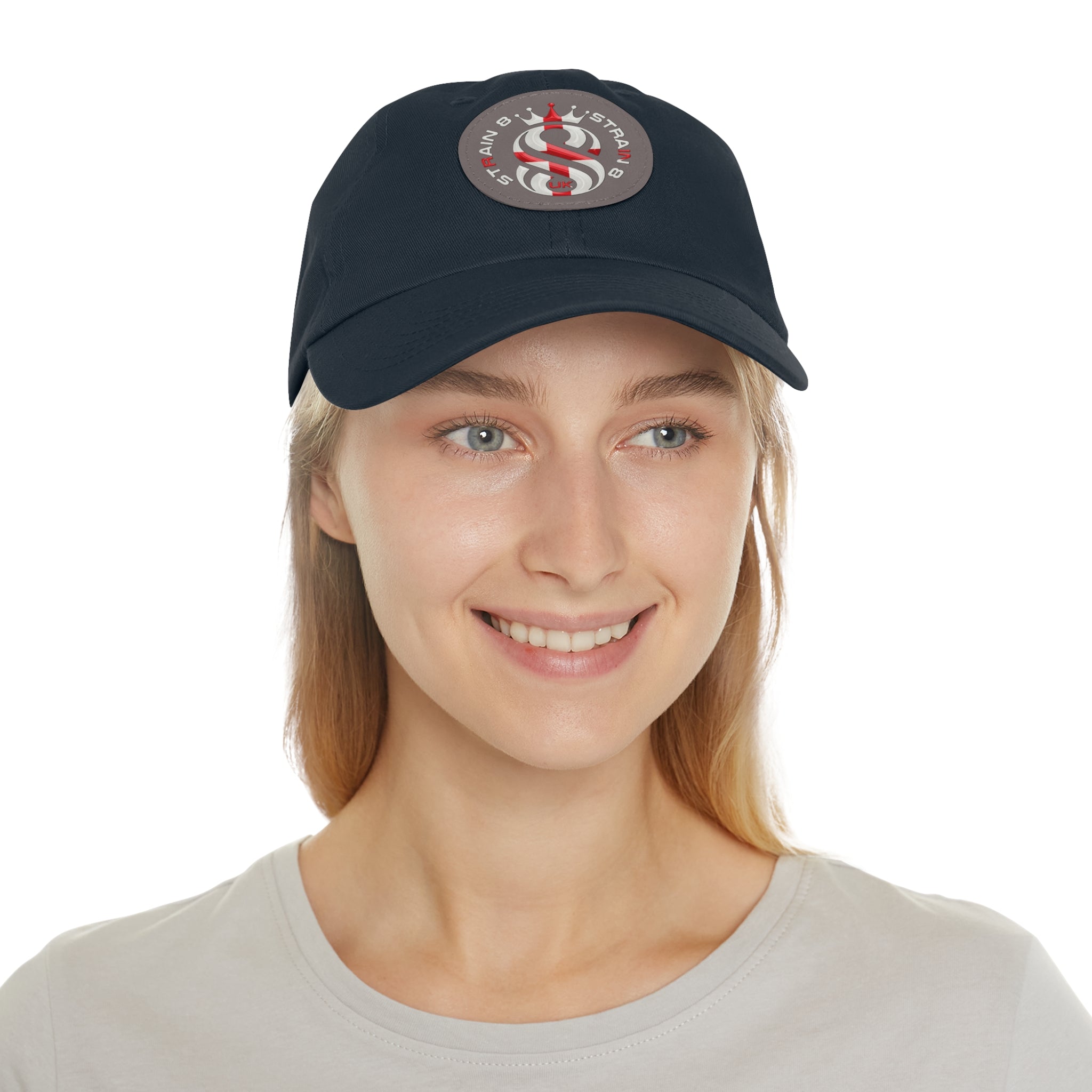 Leather Patch Dad Hat — Round Strain8-UK Cap for Casual Streetwear