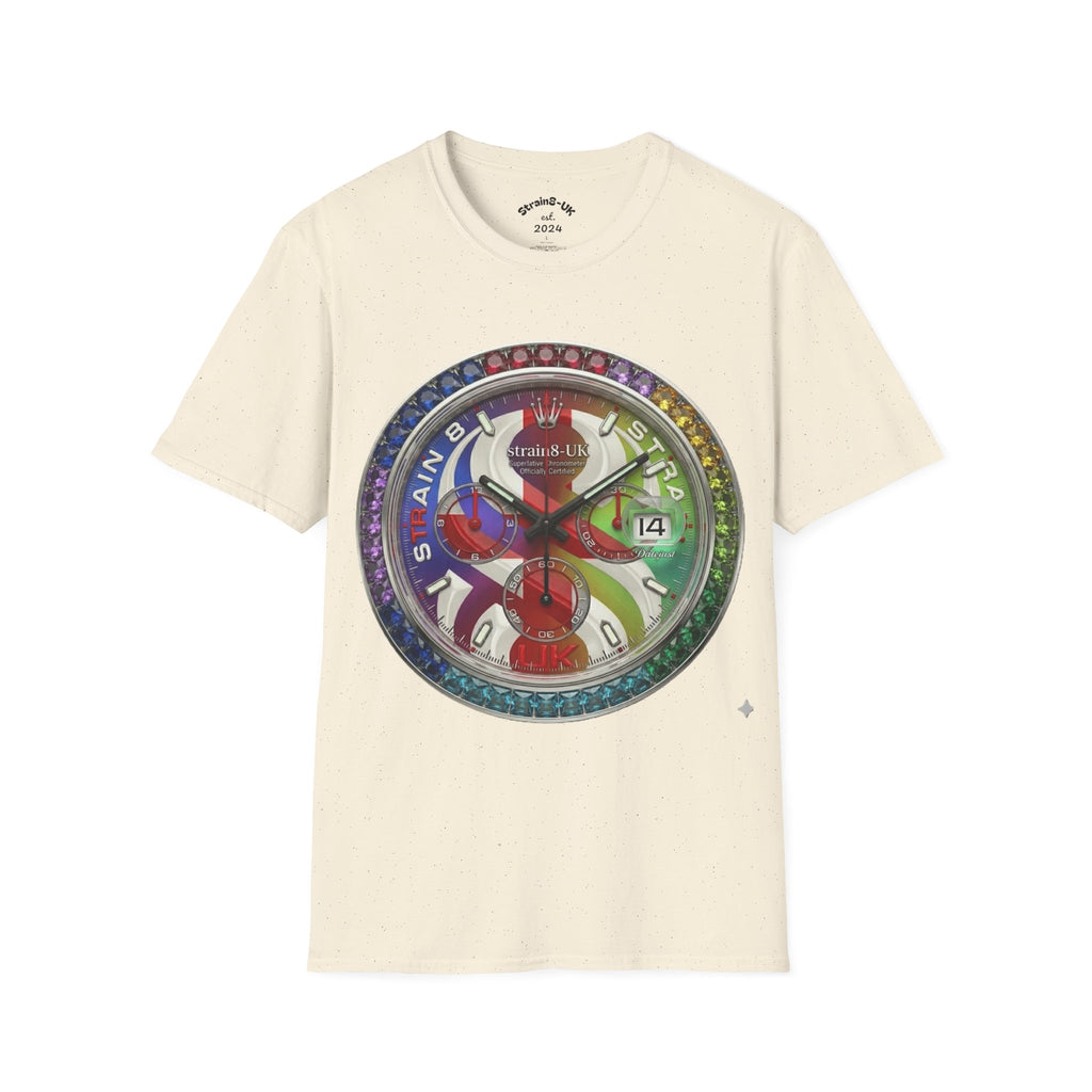 Rainbow Watch Face Graphic T‑Shirt —Strain8-UK Colourful Timepiece Dial Design