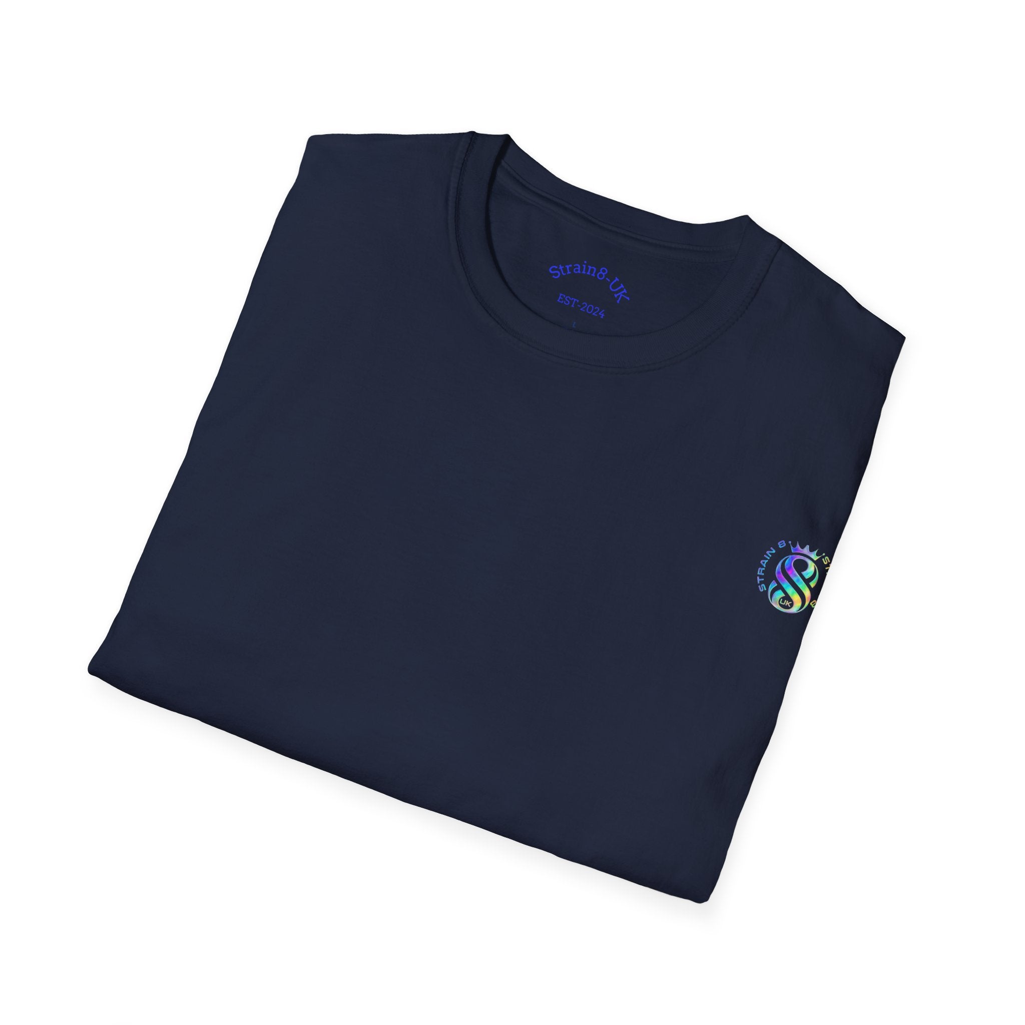 Strain8-UK Logo T-Shirt — Small Embroidered Globe Tee, THE LOGO LINE........