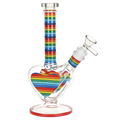 CaliConnected 8.5” Rainbow Striped Heart Glass Bong