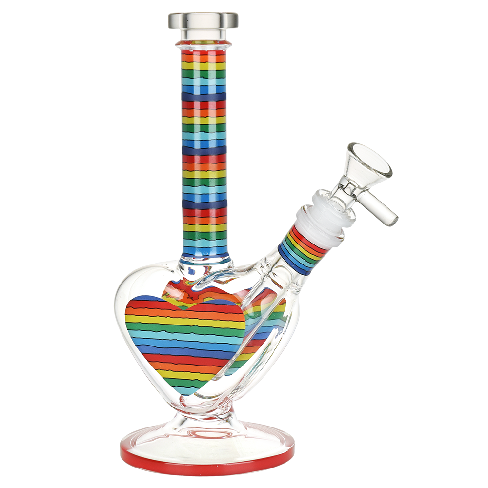 CaliConnected 8.5” Rainbow Striped Heart Glass Bong